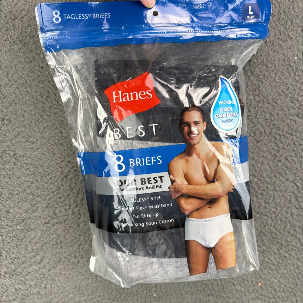 Hanes Best Mens 8 Pack Tagless Briefs Black Gray Large 36-38 SCB6B8